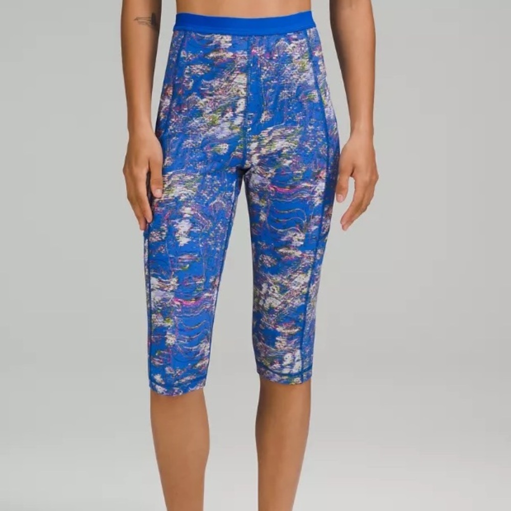 Lululemon Blue Hail Multicolor High Rise Paddle Crop Swim Pants